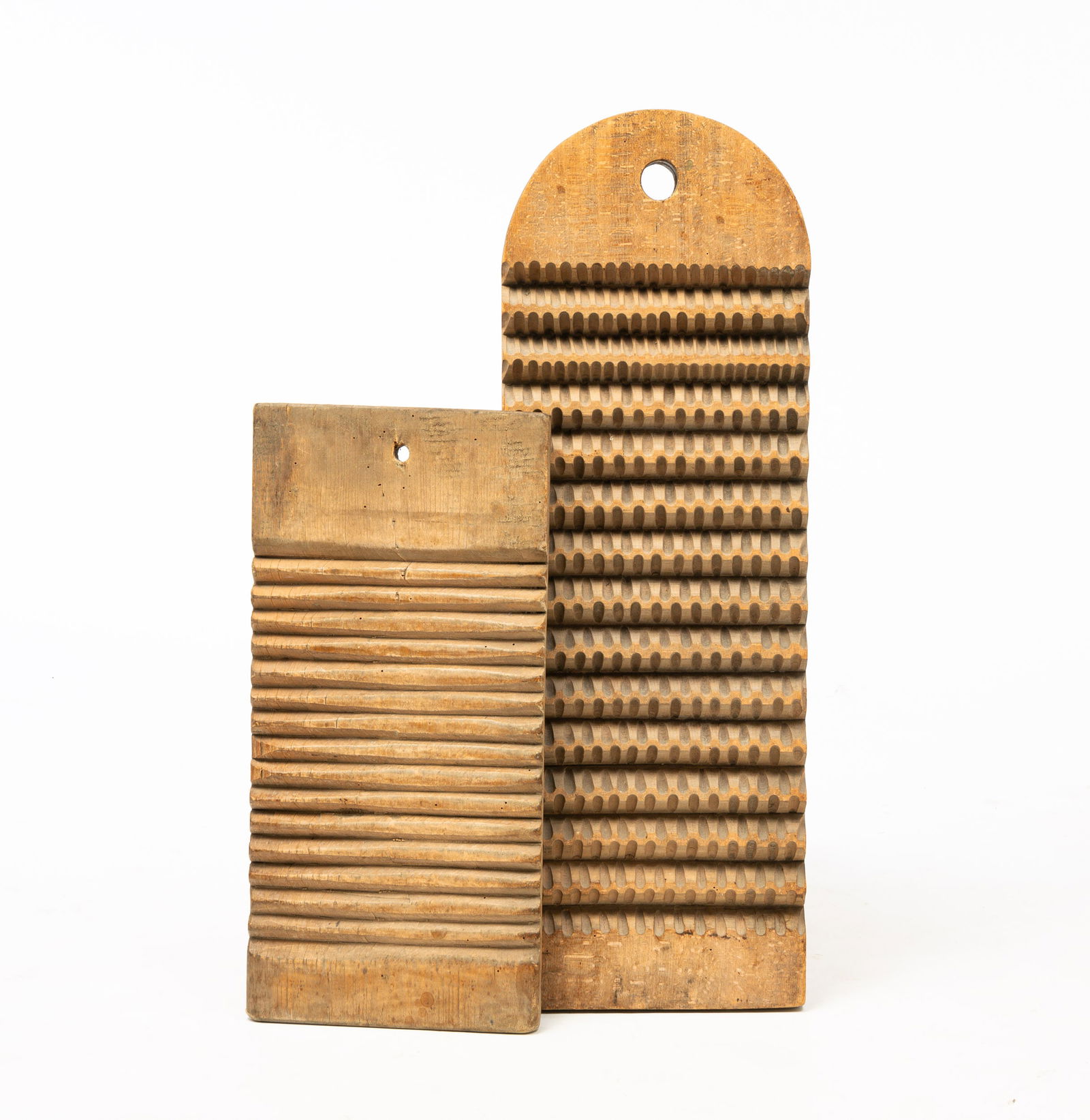 TWO PRIMITIVE WOODEN WASHBOARDS. (1 of 3)