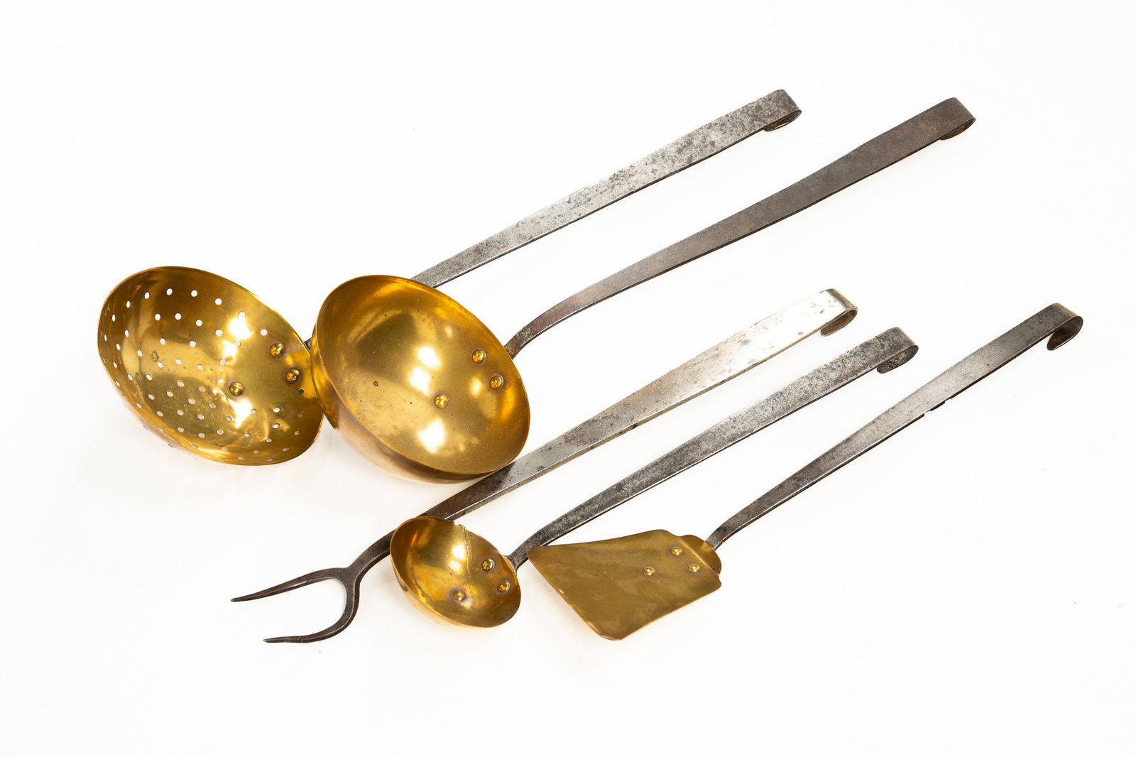 FIVE CANTON, OHIO BRASS AND STEEL KITCHEN UTENSILS. (1 of 4)