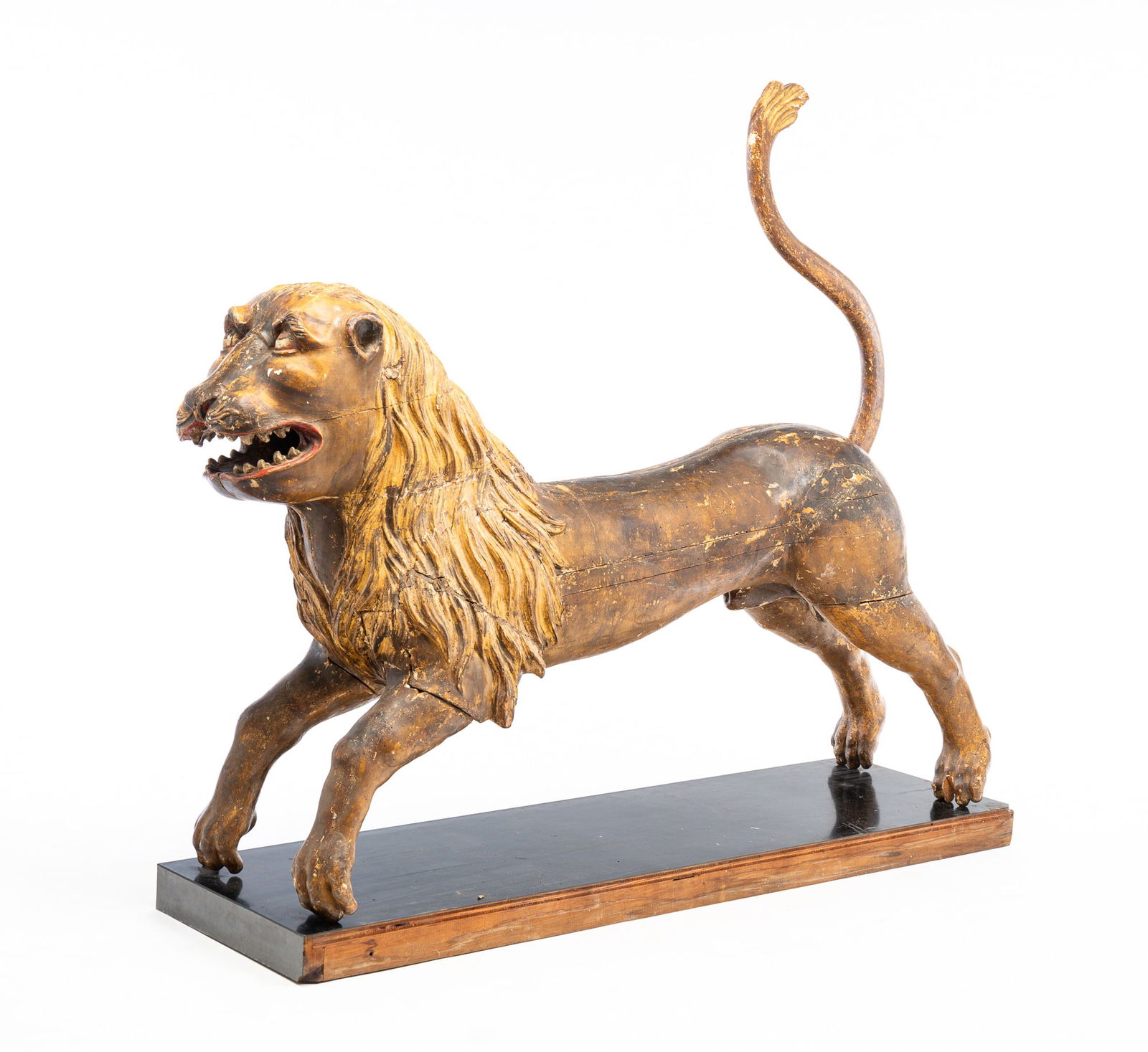 NEAR LIFE-SIZED CARVED AND PAINTED WOOD CAROUSEL LION. (1 of 4)