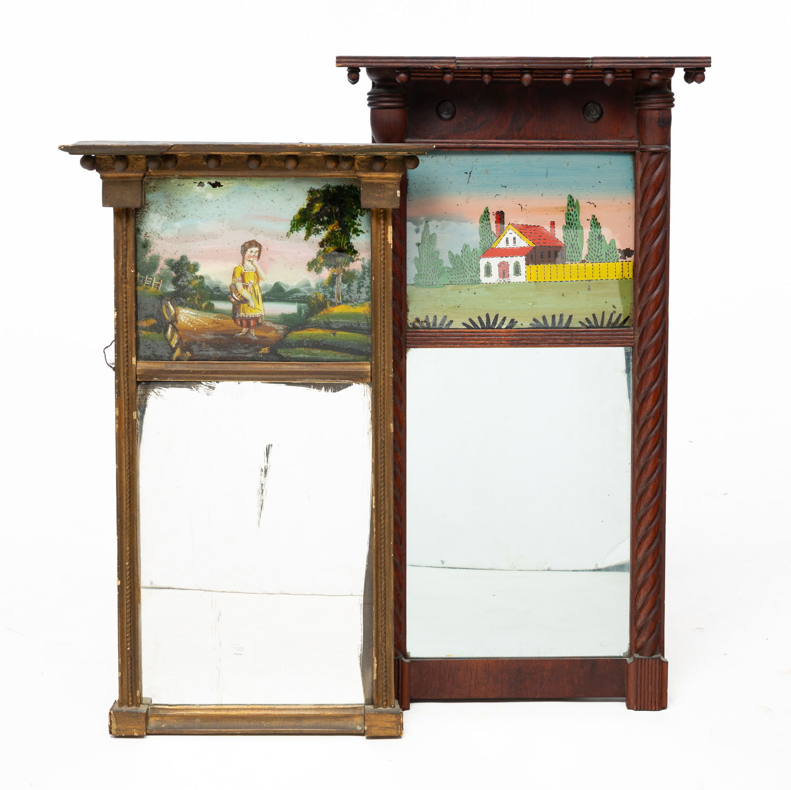 TWO FEDERAL REVERSE PAINTED MIRRORS. (1 of 4)