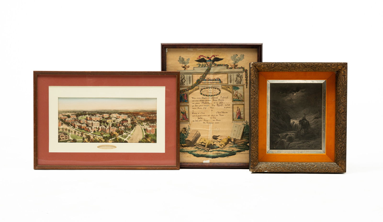 THREE FRAMED LITHOGRAPHS. (1 of 5)