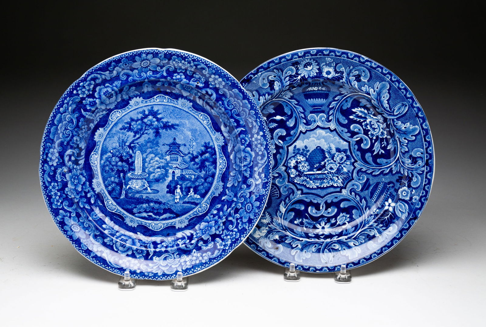 TWO BLUE TRANSFER PLATES. (1 of 5)