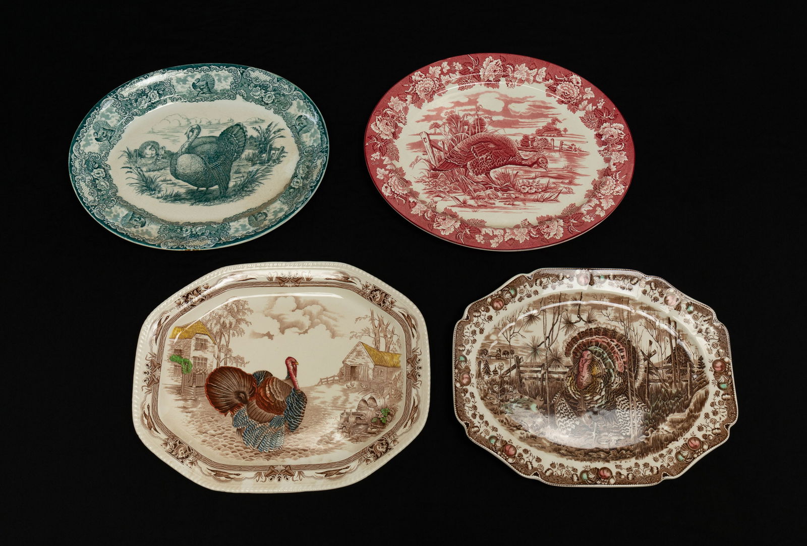 FOUR TRANSFERWARE TURKEY PLATTERS. (1 of 10)