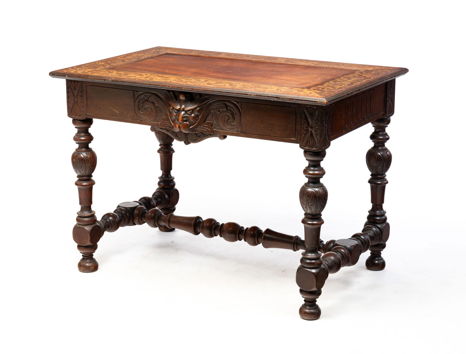 VICTORIAN CARVED AND INLAID LIBRARY TABLE. (1 of 5)