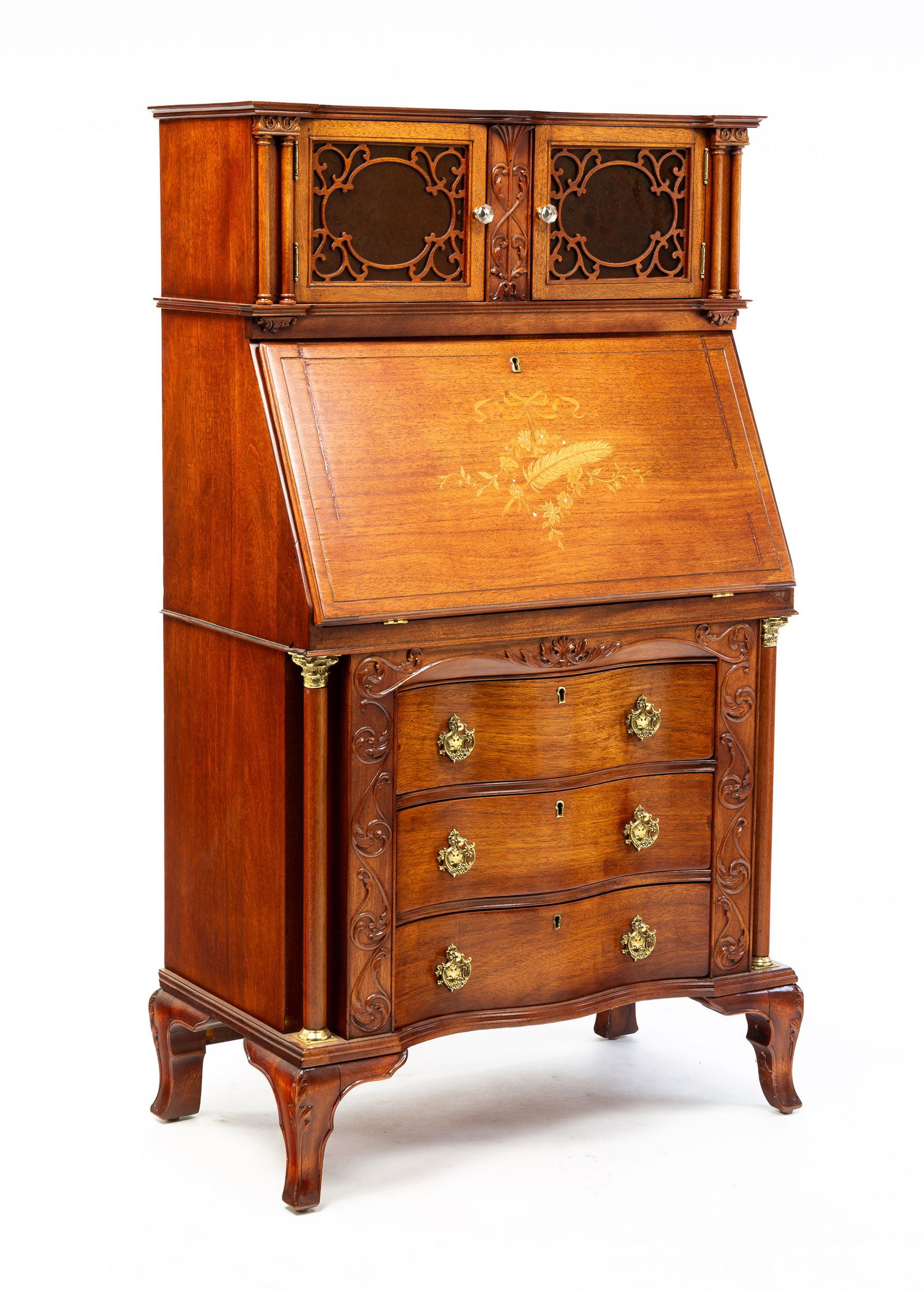 LADIES' INLAID FALL FRONT SECRETARY BOOKCASE. (1 of 8)