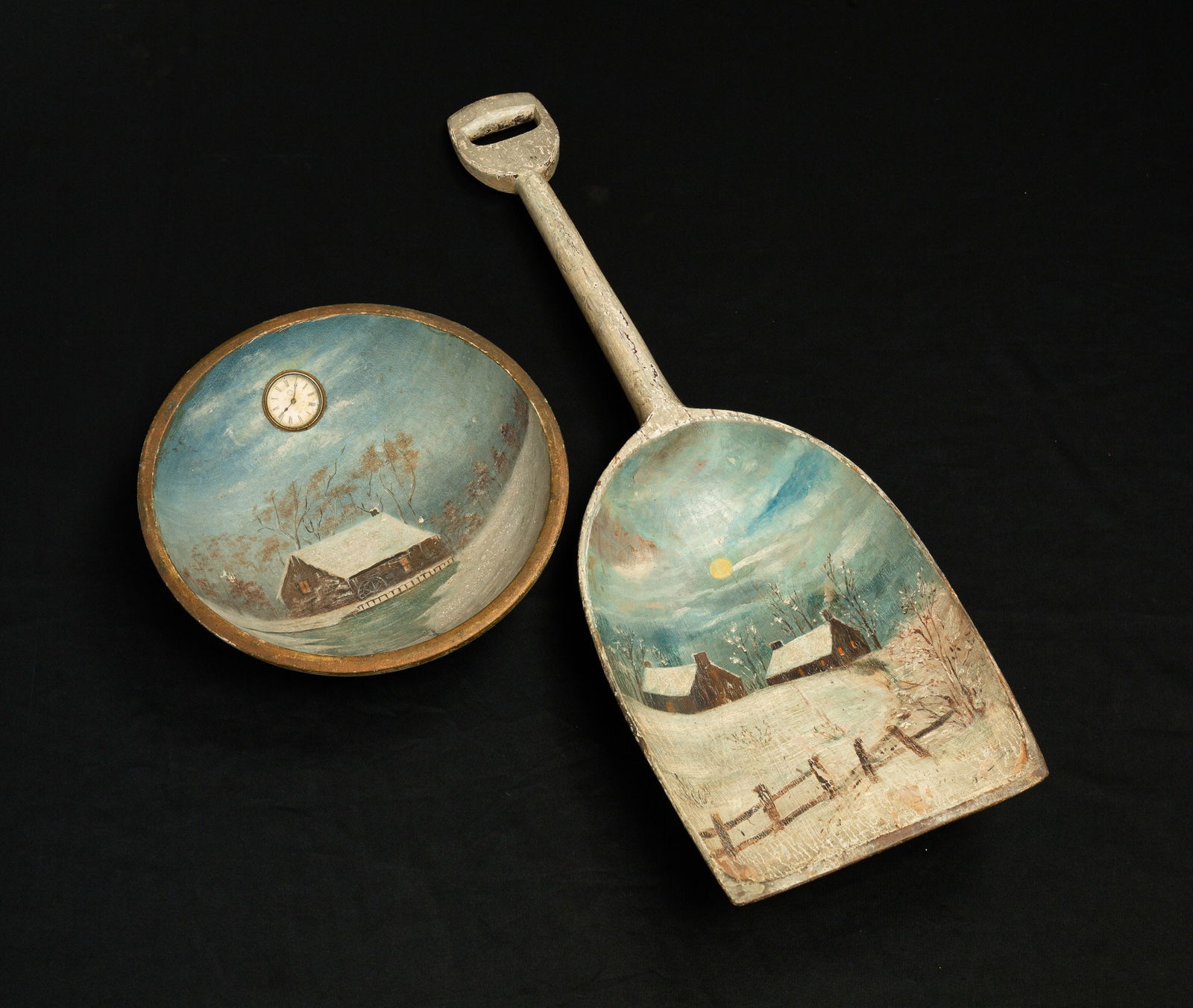 TWO DECORATED WOODEN PIECES. (1 of 6)
