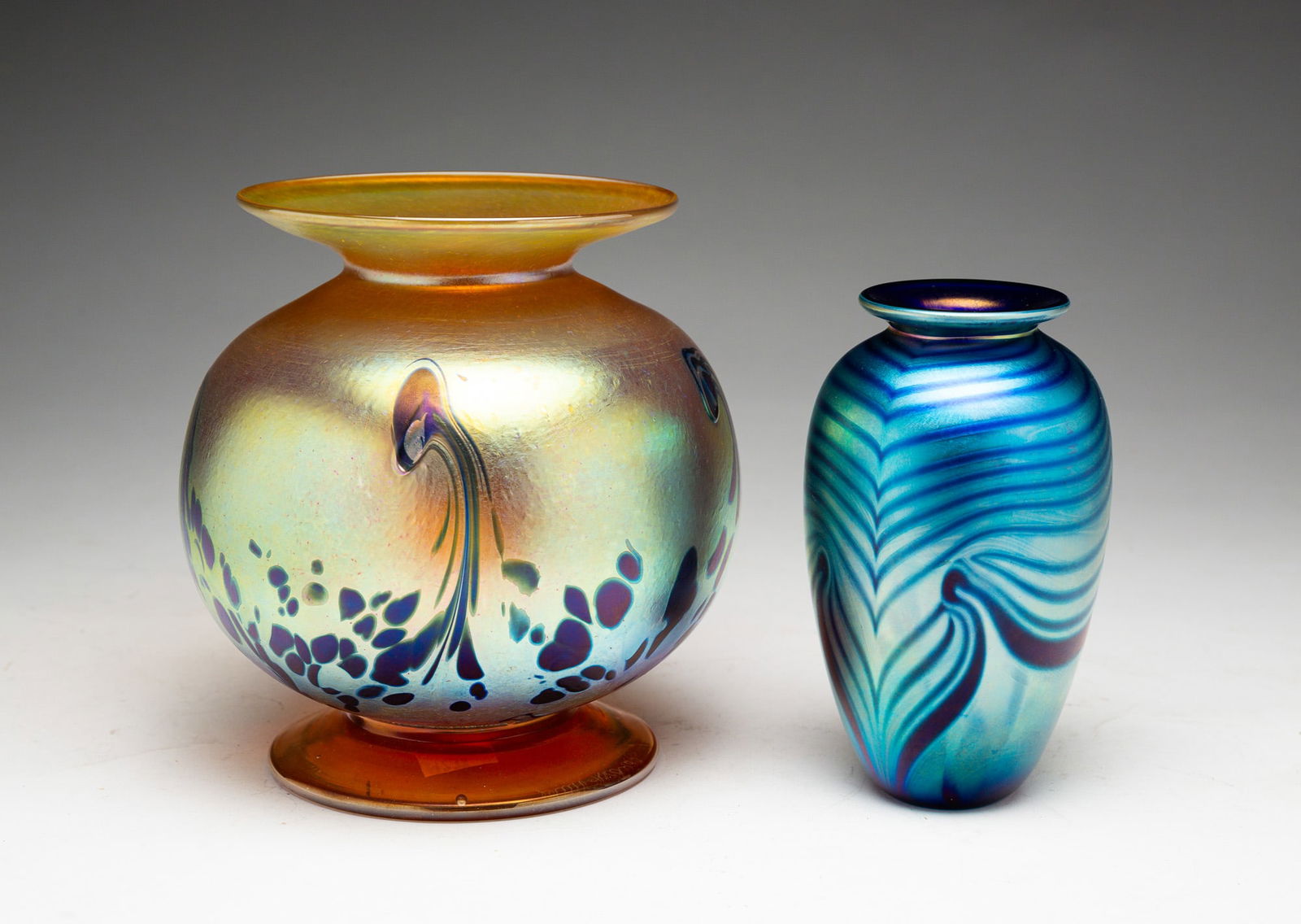 TWO SIGNED ART GLASS VASES. (1 of 7)