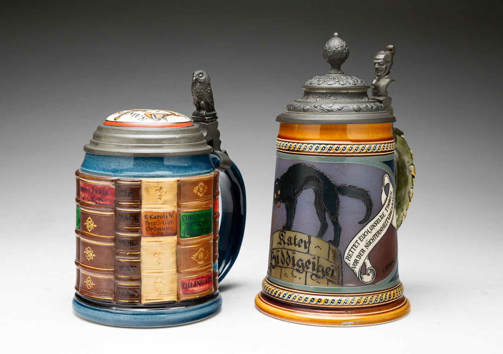 TWO METTLACH STEINS. (1 of 7)