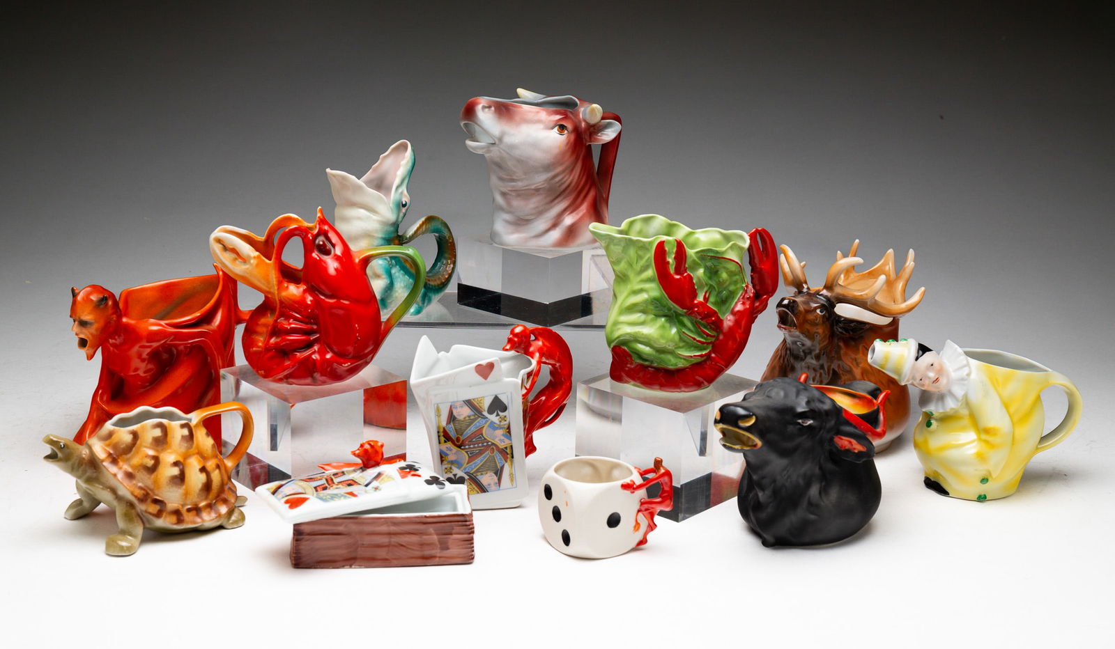 GROUP OF ROYAL BAYREUTH FIGURAL CREAMERS AND TRINKET BOX. (1 of 7)