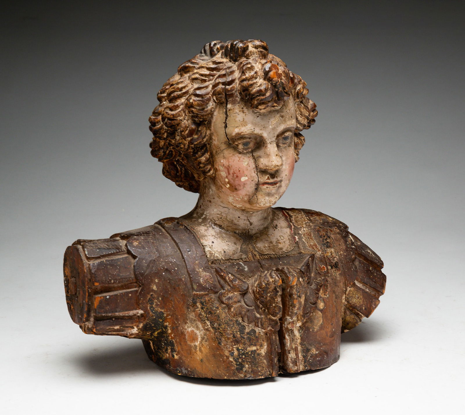 CARVED BUST OF A YOUNG MAN. (1 of 3)