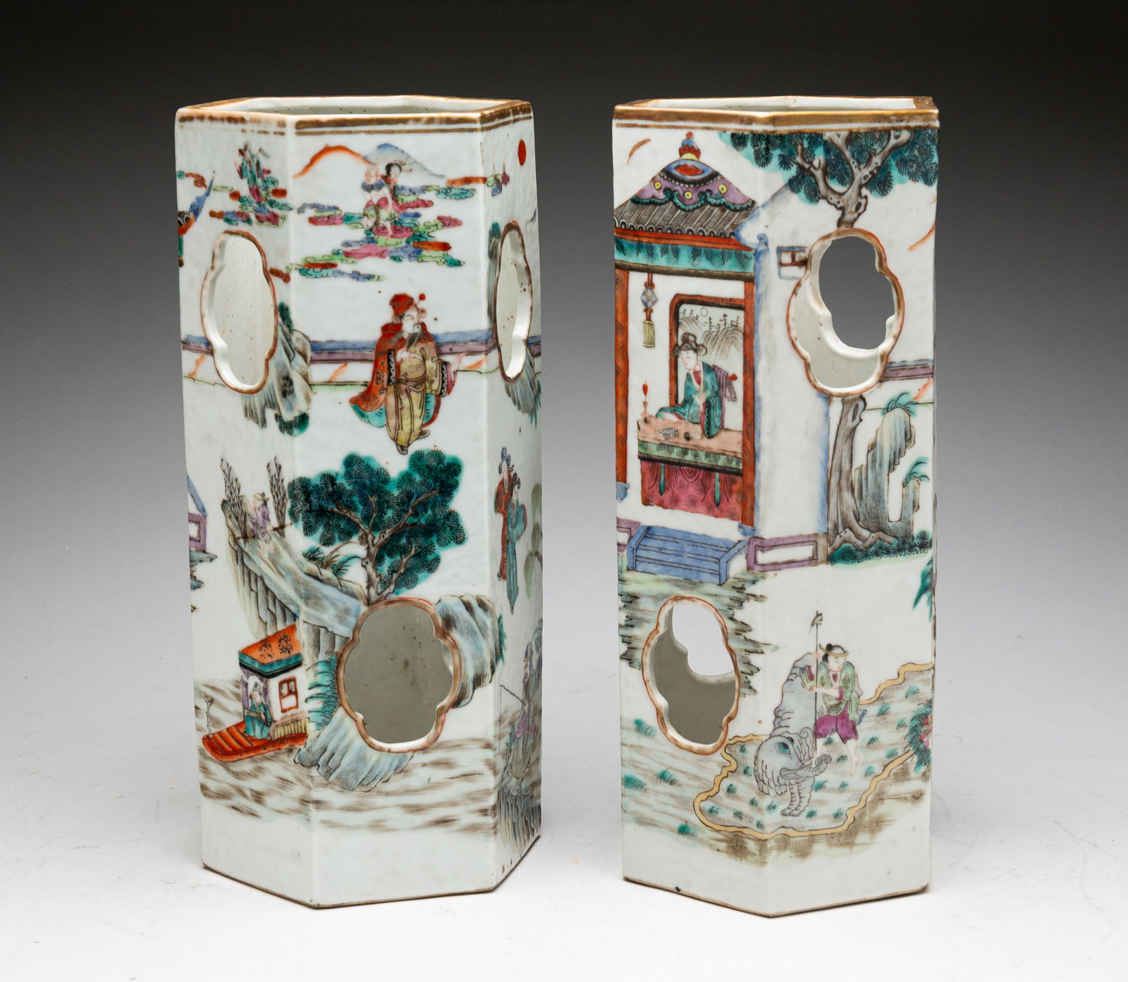 A PAIR OF PORCELAIN WIG STANDS. (1 of 5)