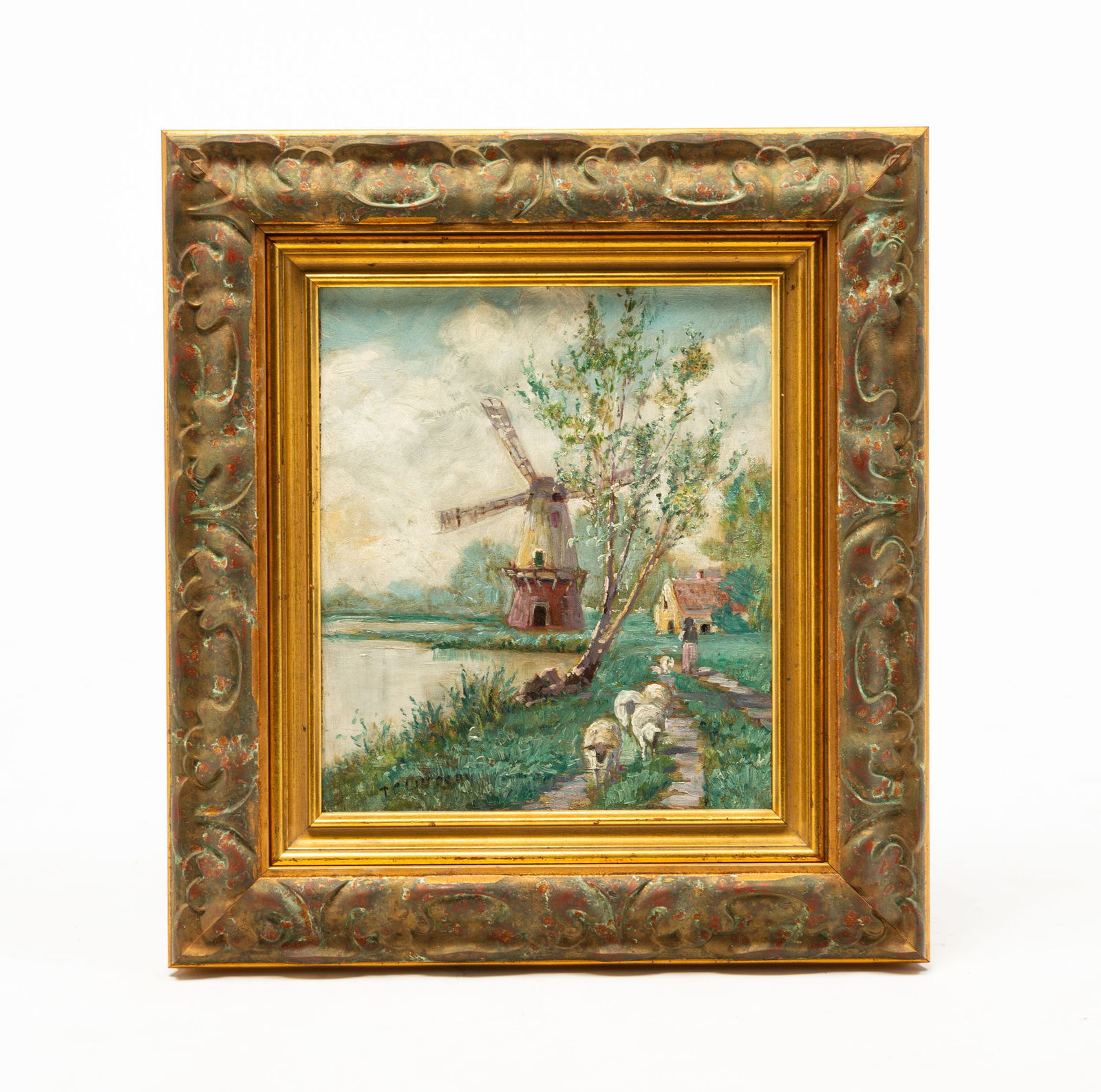 THOMAS CORWIN (TC) LINDSAY (1839-1907) "SHEEP WALKING HOME BY THE WINDMILL". (1 of 4)