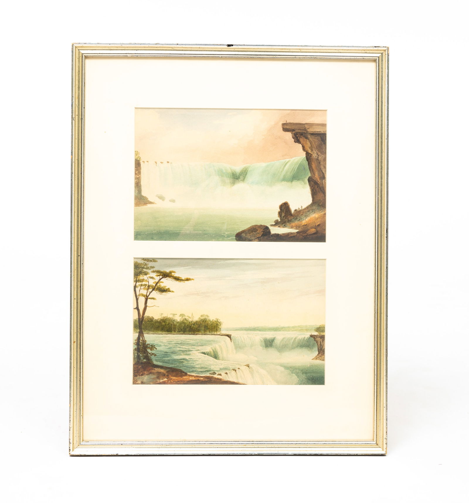 PAIR OF WATERCOLOR PAINTINGS OF NIAGARA FALLS BY WILLIAM COVENTRY WALL (1810-1886). (1 of 5)
