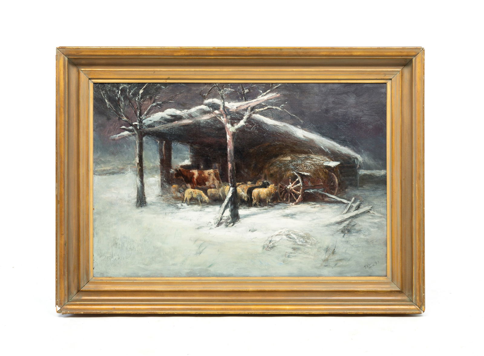 NOCTURNAL BARNYARD WINTER SCENE PAINTING. (1 of 4)