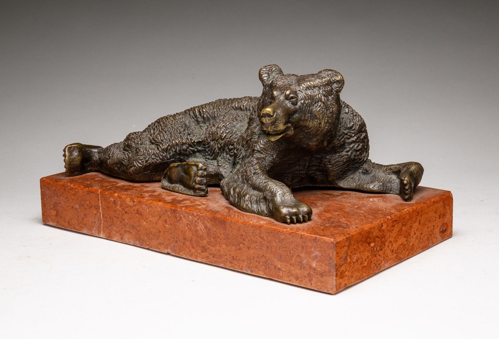 BRONZE BEAR ON MARBLE BASE. (1 of 3)