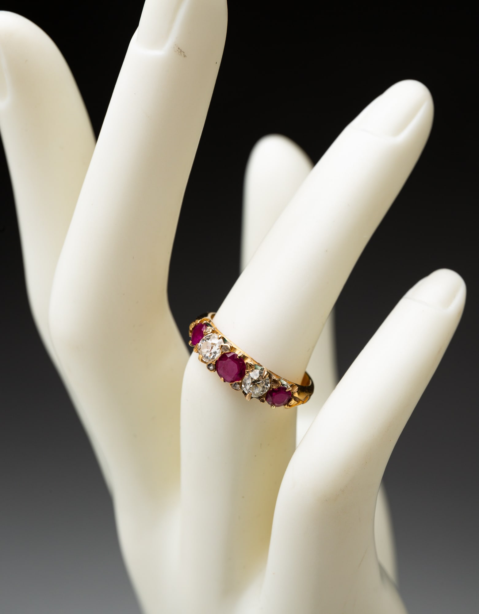 ANTIQUE RUBY AND DIAMOND HALF HOOP RING. (1 of 3)