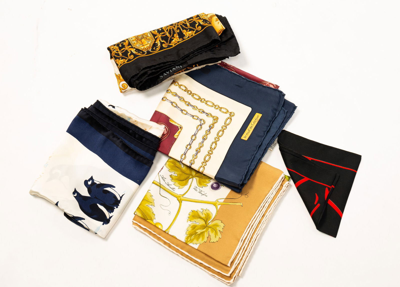 GROUP OF DESIGNER SILK SCARVES INCLUDING ESCADA AND CARTIER. (1 of 11)