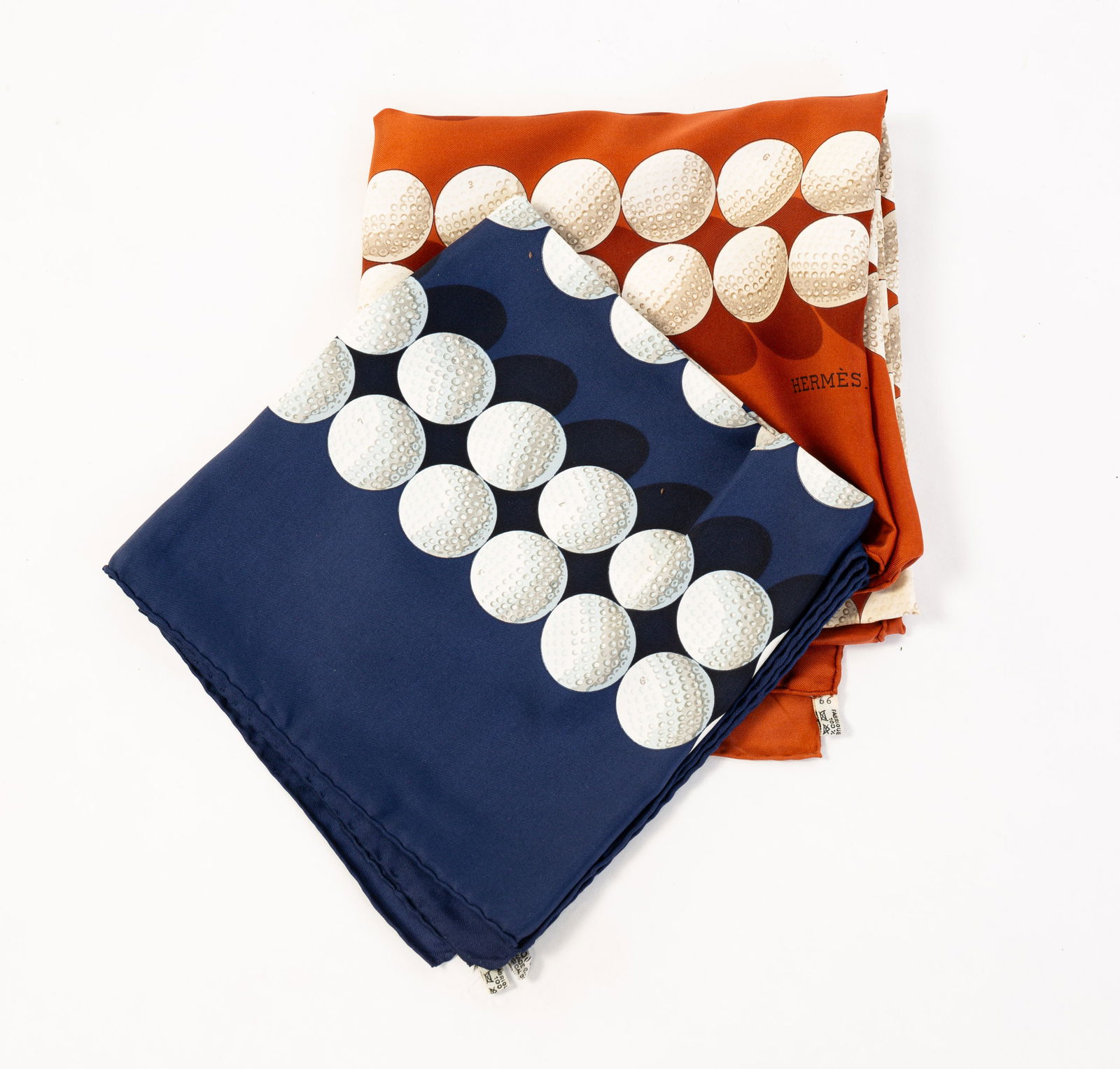 TWO GOLF BALL HERMES 90 SILK SCARVES. (1 of 4)