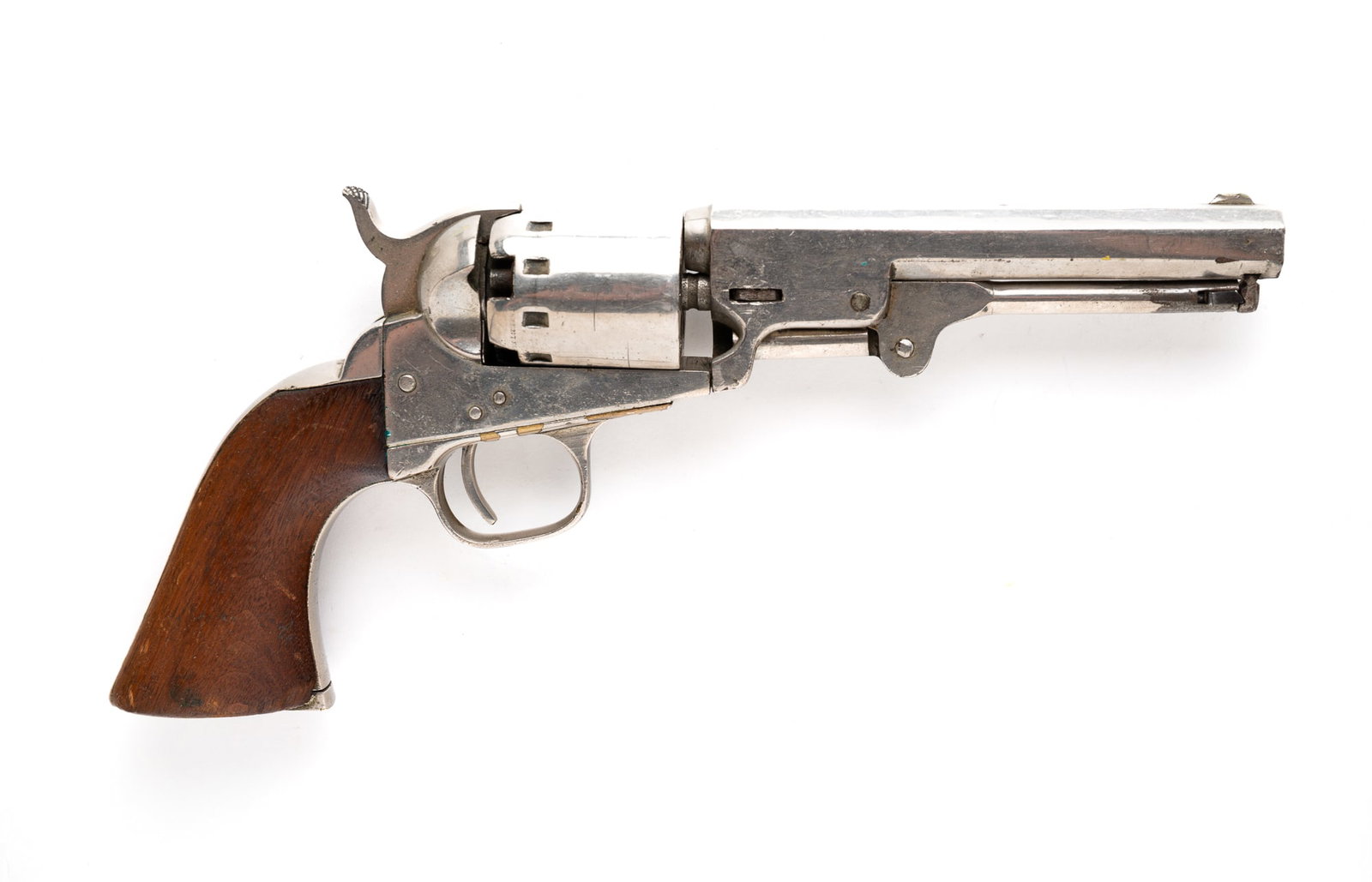 MANHATTAN FIREARMS NAVY REVOLVER.: American, third quarter 19th Century. Serial number 17531. 4.5" barrel, a little loose, spring action intact, some finish wear.
