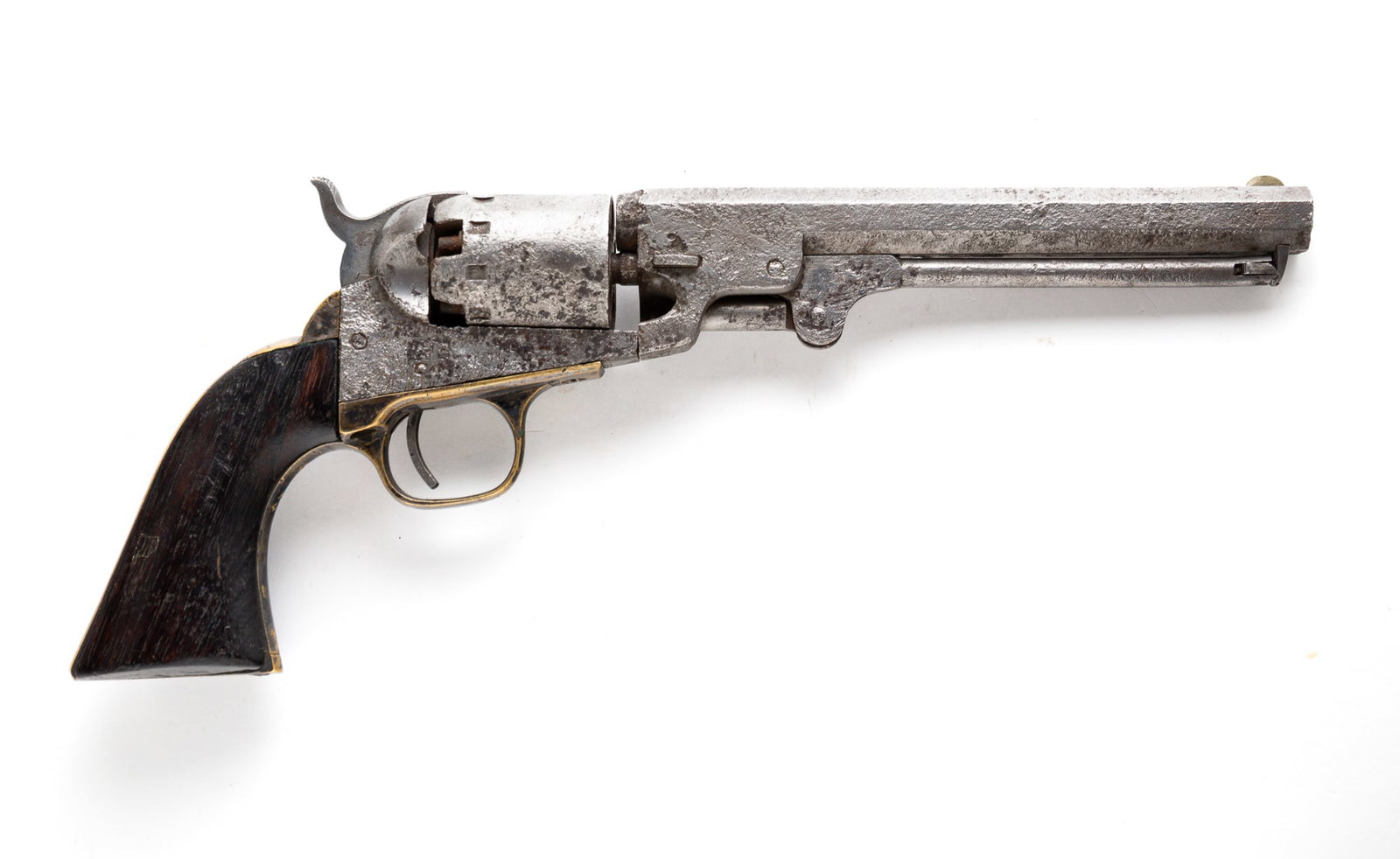 MANHATTAN FIREARMS NAVY REVOLVER.: American, third quarter 19th Century. Serial number 45653. Patented March 8,1864. Cleaned with heavy pitting, spring action intact but cylinder does not always revolve.