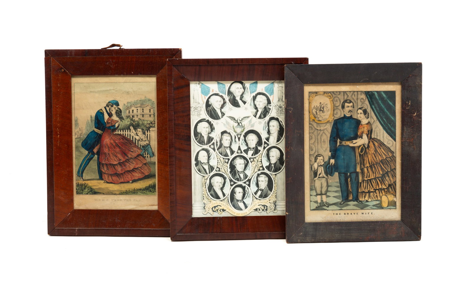 THREE HANDCOLORED LITHOGRAPHS INCLUDING CURRIER & IVES CIVIL WAR. (1 of 8)