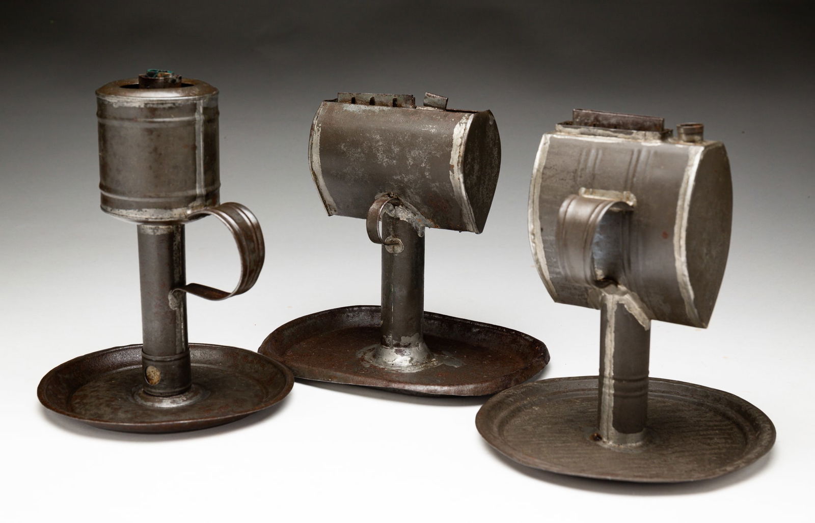 THREE TIN LAMPS. (1 of 3)