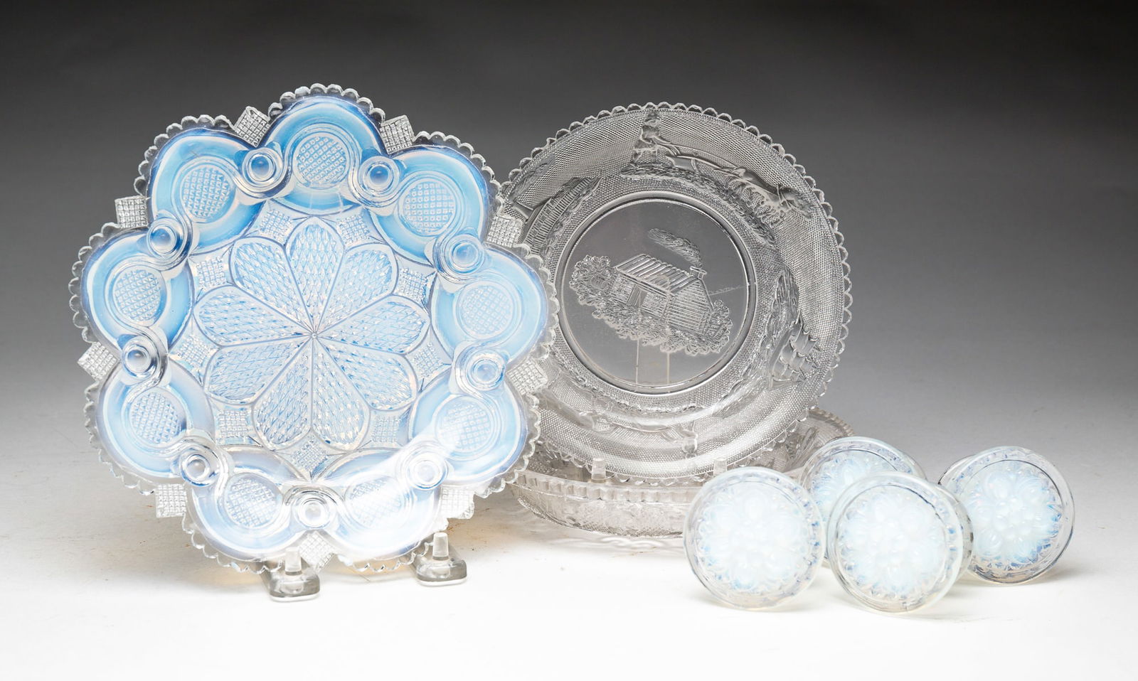 SEVEN PIECES OF FLINT GLASS. (1 of 4)