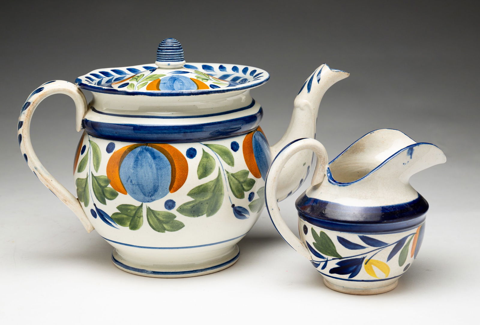 LEEDSWARE TEAPOT AND CREAMER. (1 of 3)