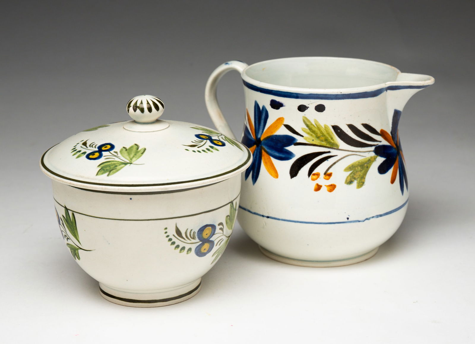 LEEDSWARE CREAMER AND LIDDED SUGAR. (1 of 3)