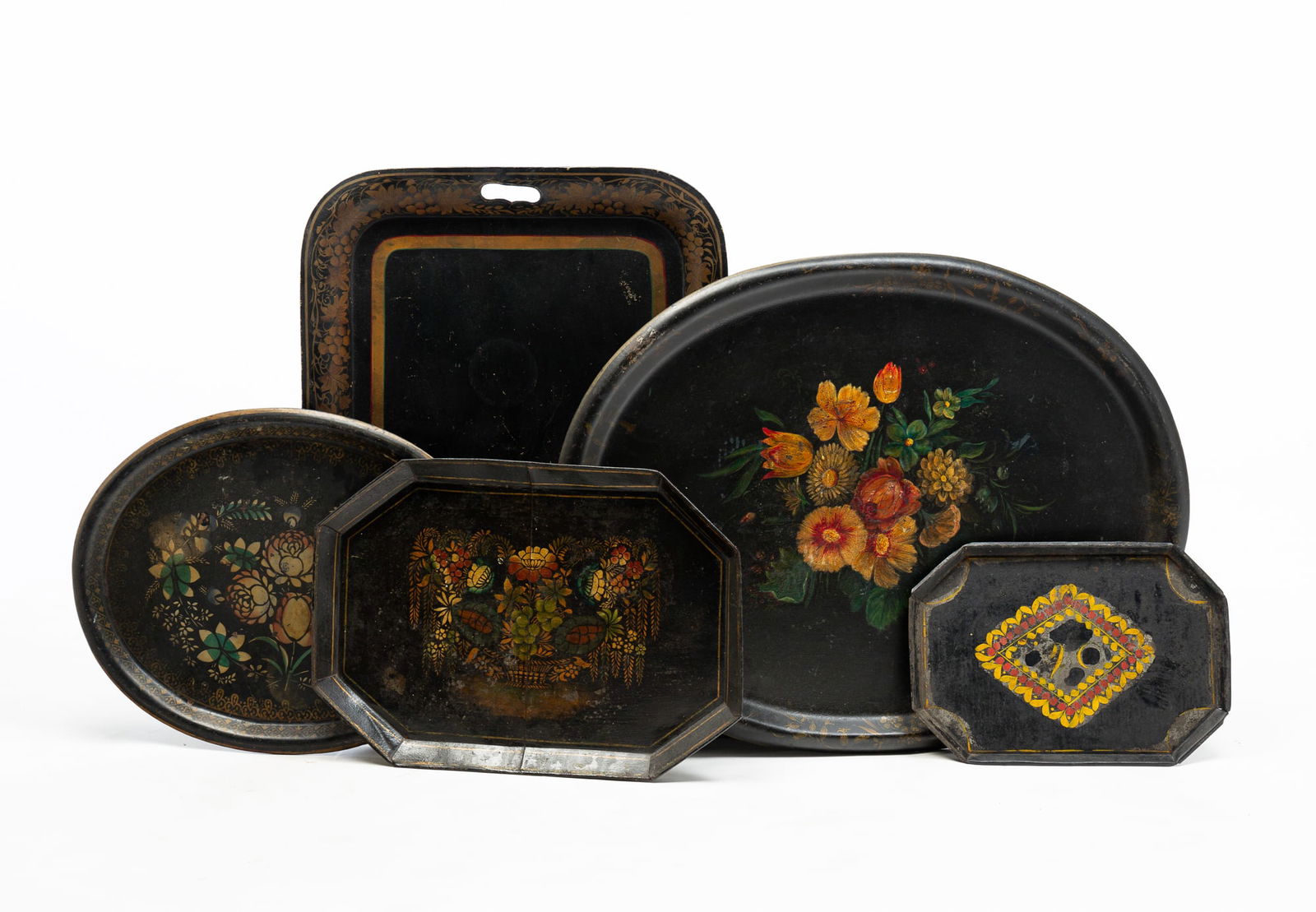 FIVE TOLE TRAYS. (1 of 5)