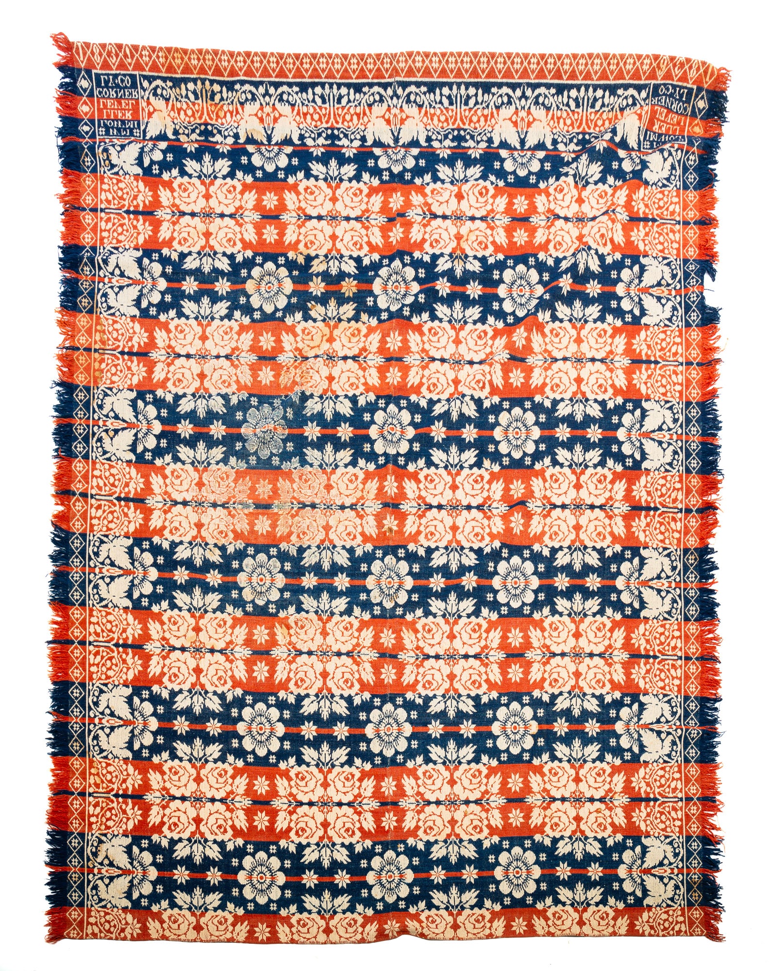 PENNSYLVANIA JACQUARD COVERLET BY WILLIAM LOWMILLER. (1 of 3)