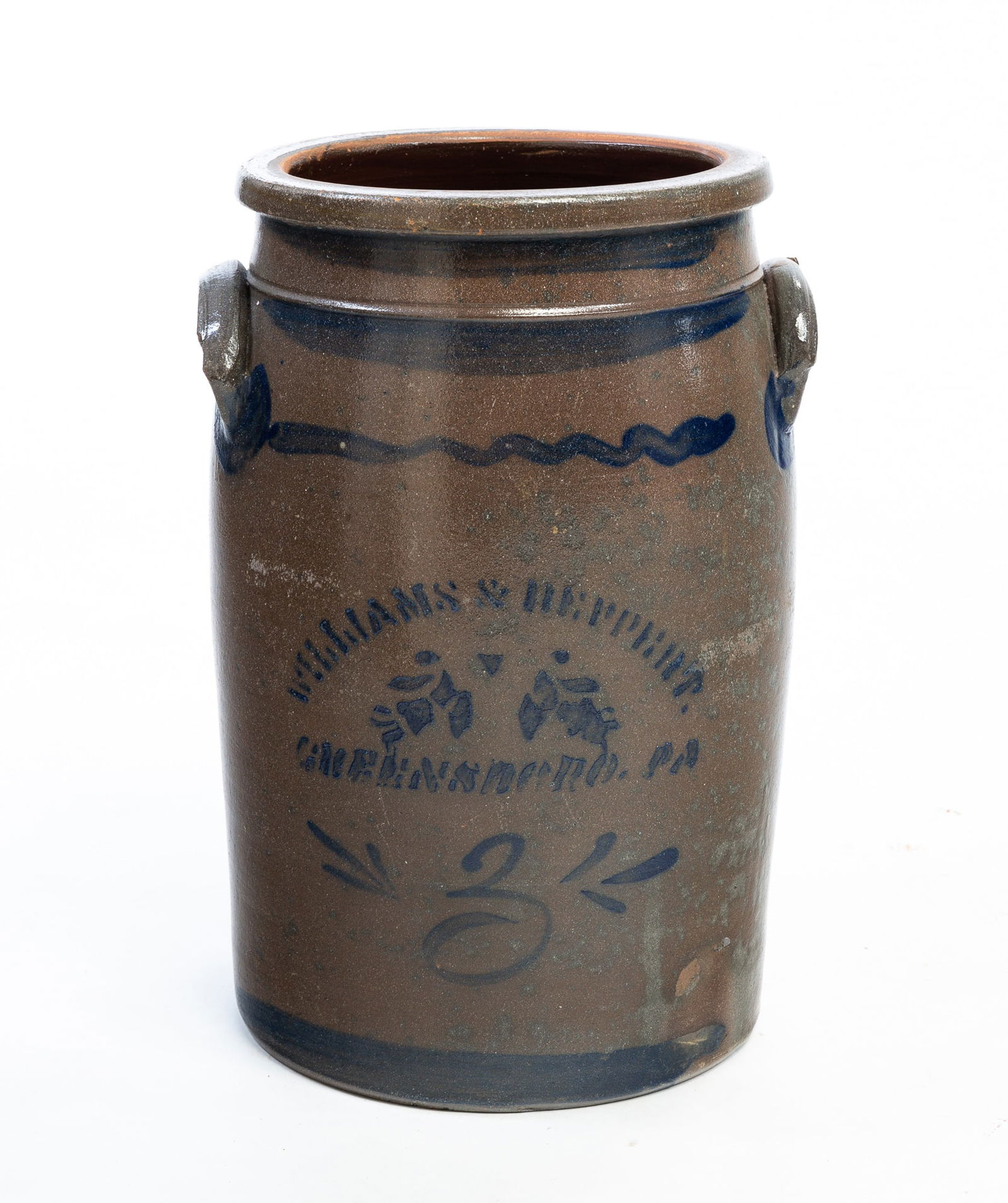 WILLIAMS & REPPERT THREE-GALLON STONEWARE CROCK. (1 of 5)