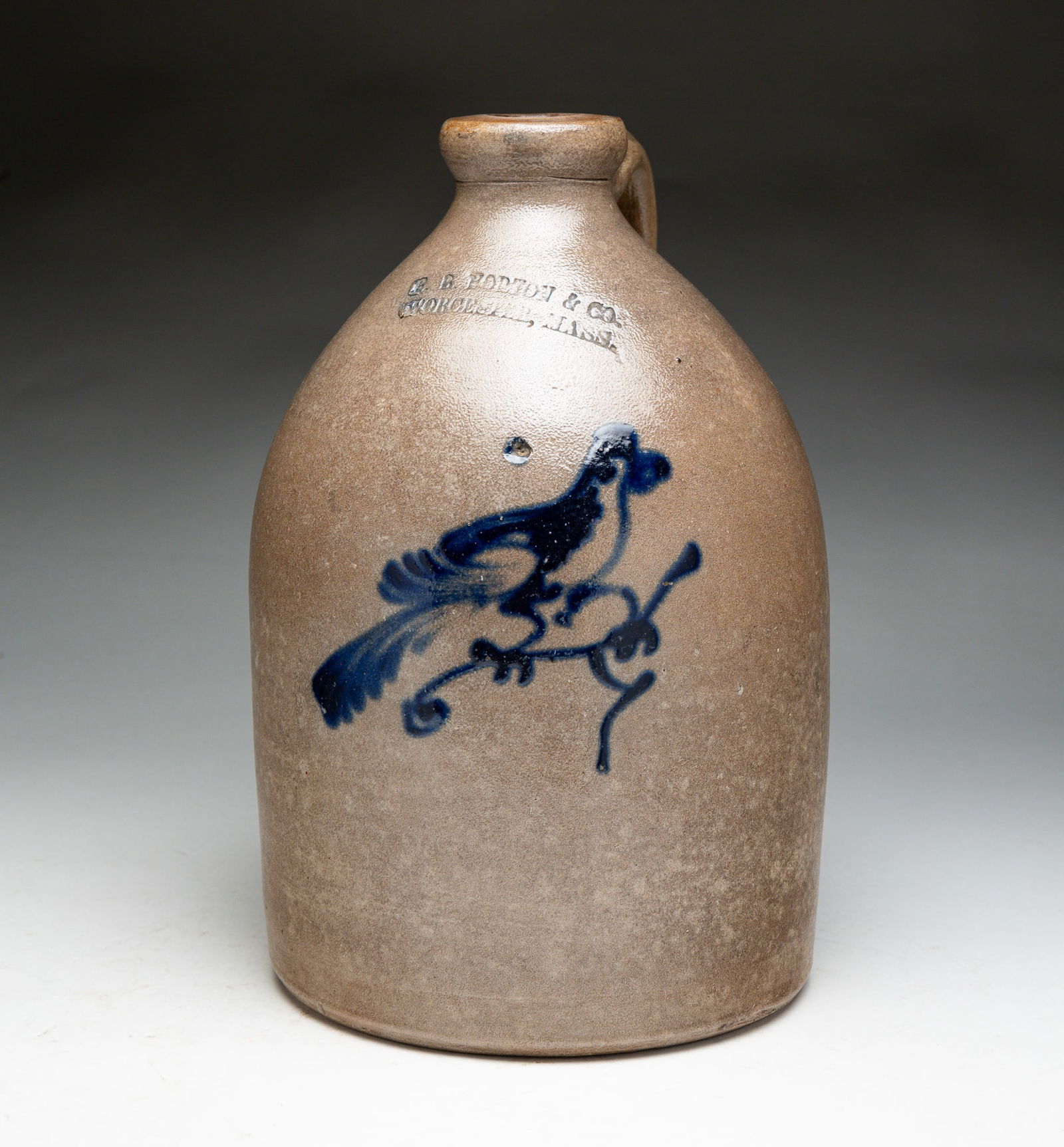 MASSACHUSETTS DECORATED STONEWARE JUG. (1 of 5)