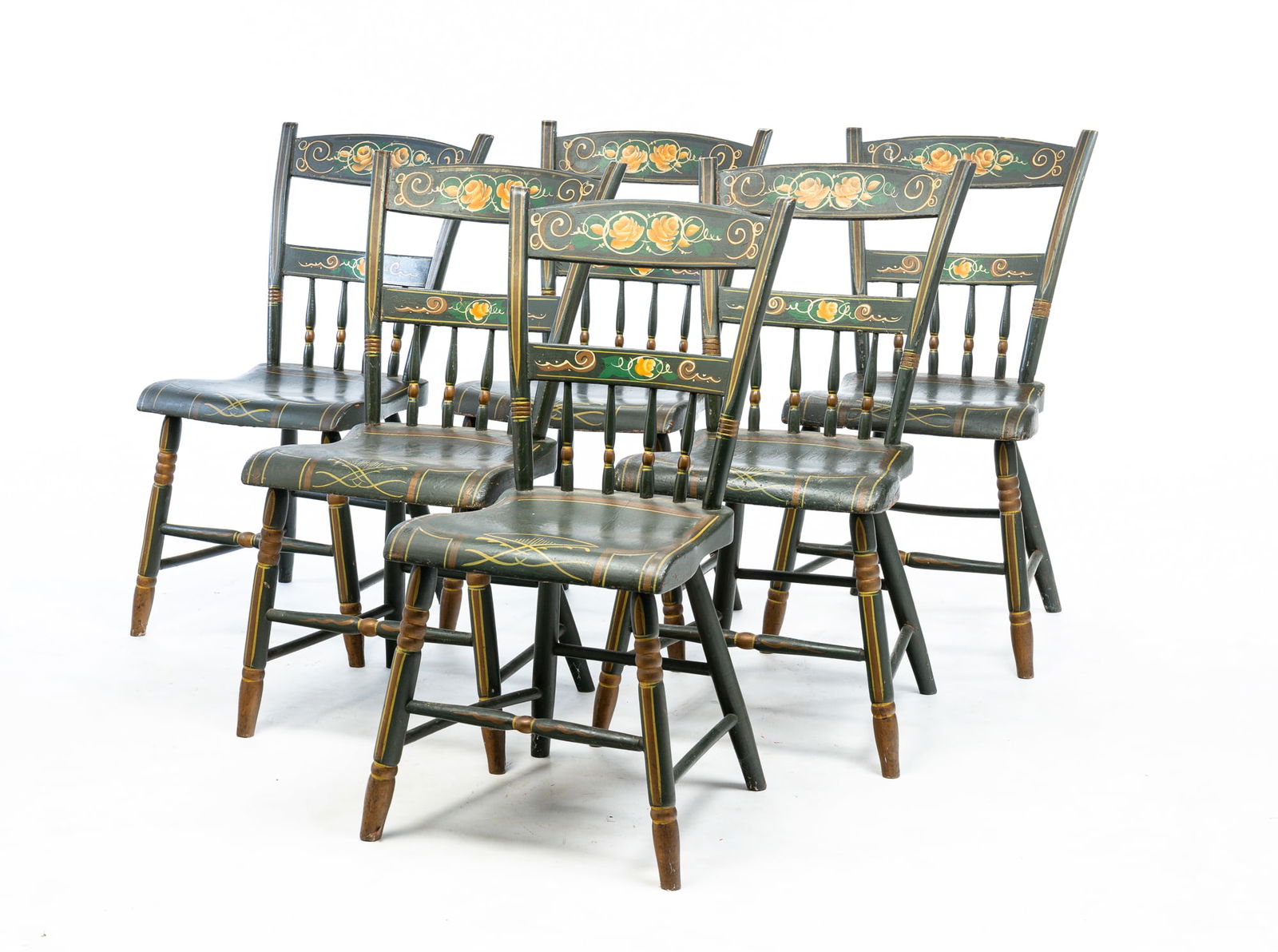 SET OF SIX PAINT-DECORATED CHAIRS. (1 of 4)