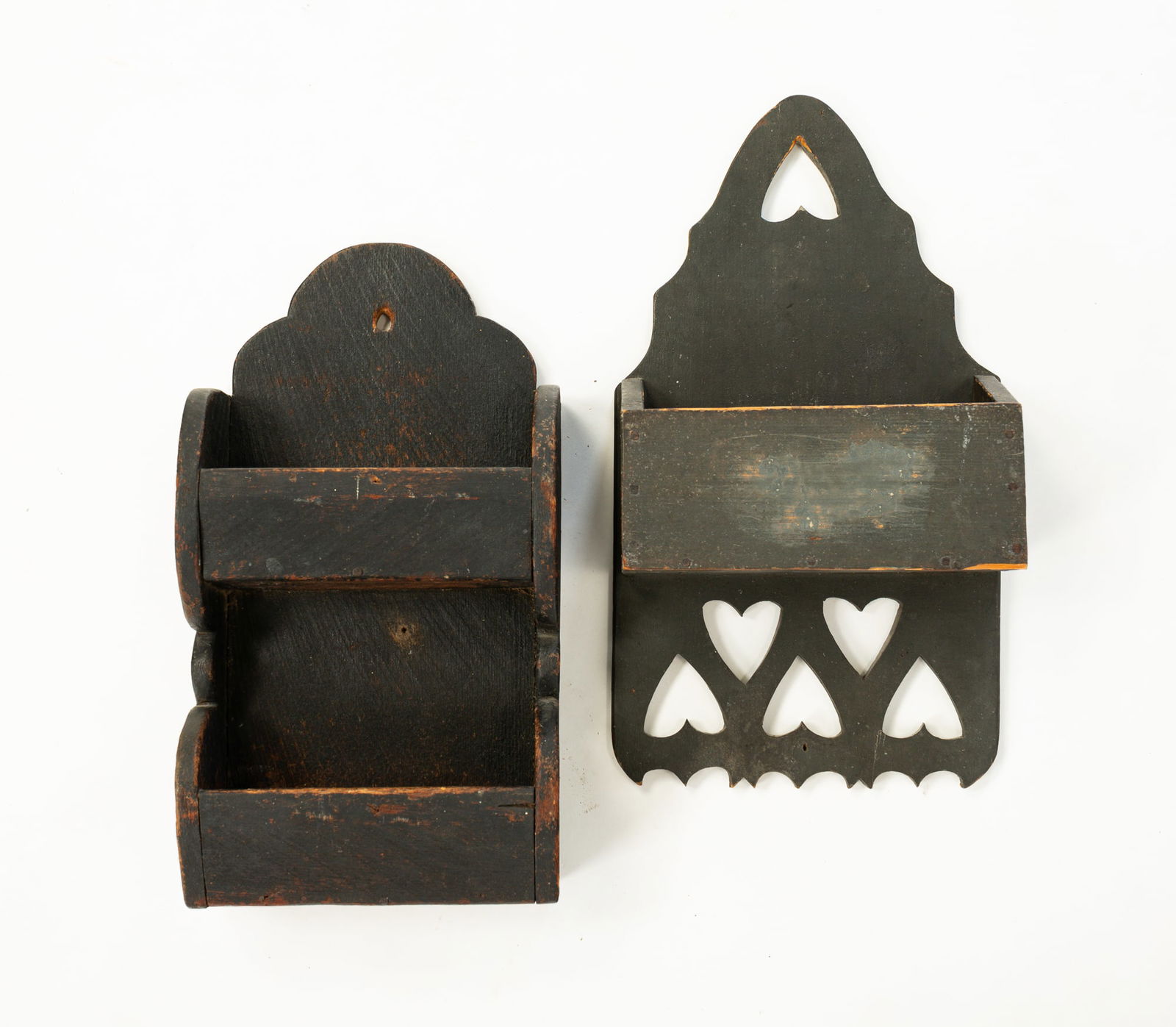 TWO PAINTED WOOD WALL BOXES. (1 of 2)