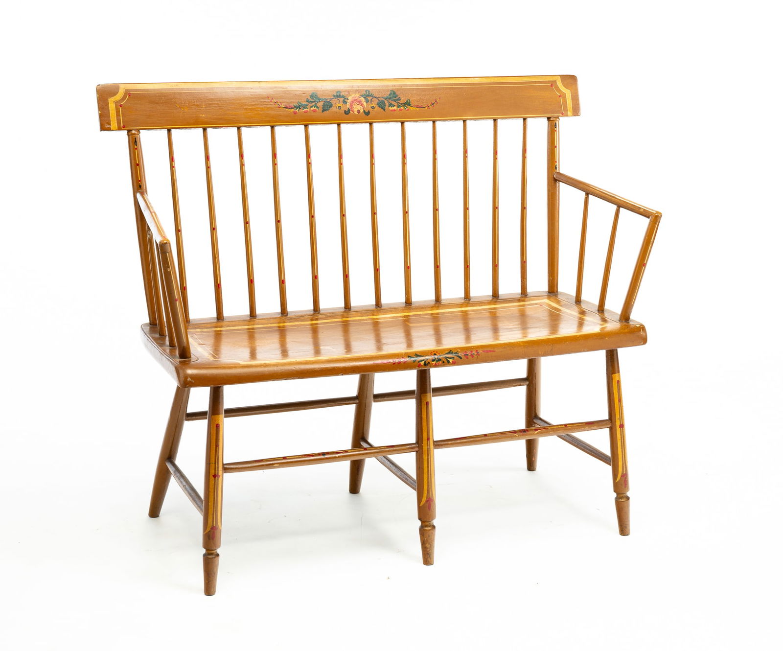 SMALL PAINT DECORATED SETTLE BENCH. (1 of 5)