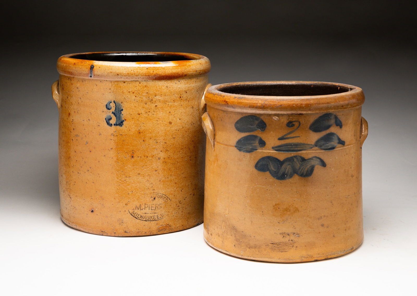 TWO STONEWARE CROCKS. (1 of 7)