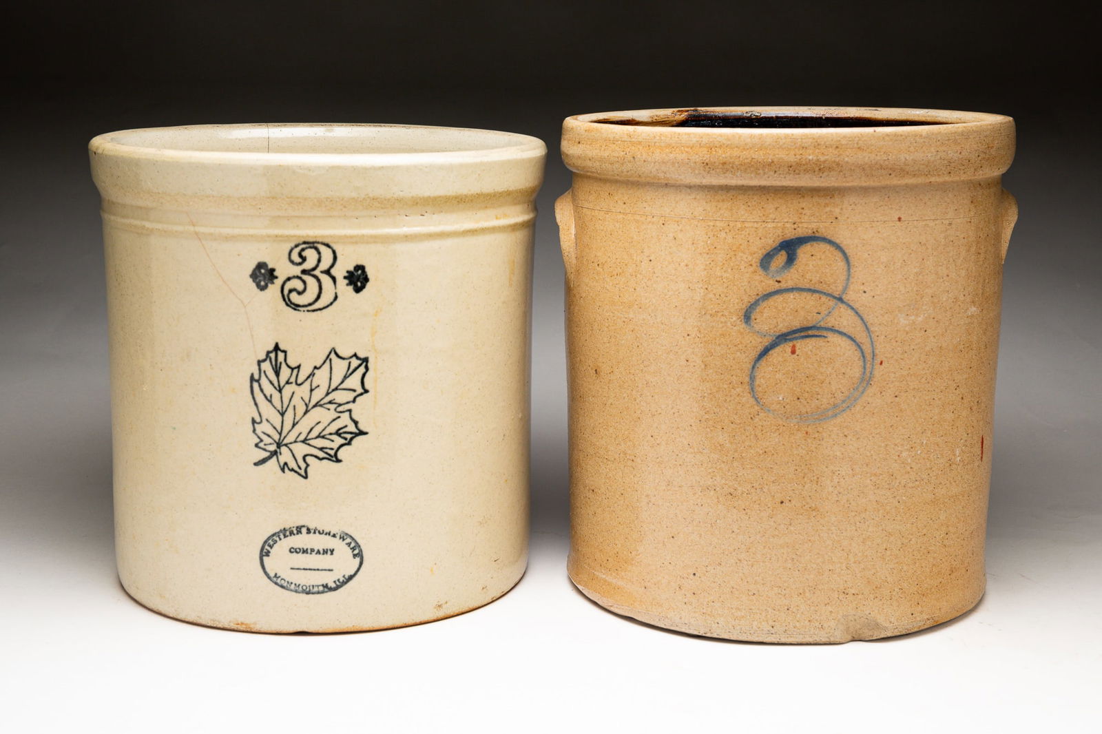 TWO STONEWARE CROCKS. (1 of 5)