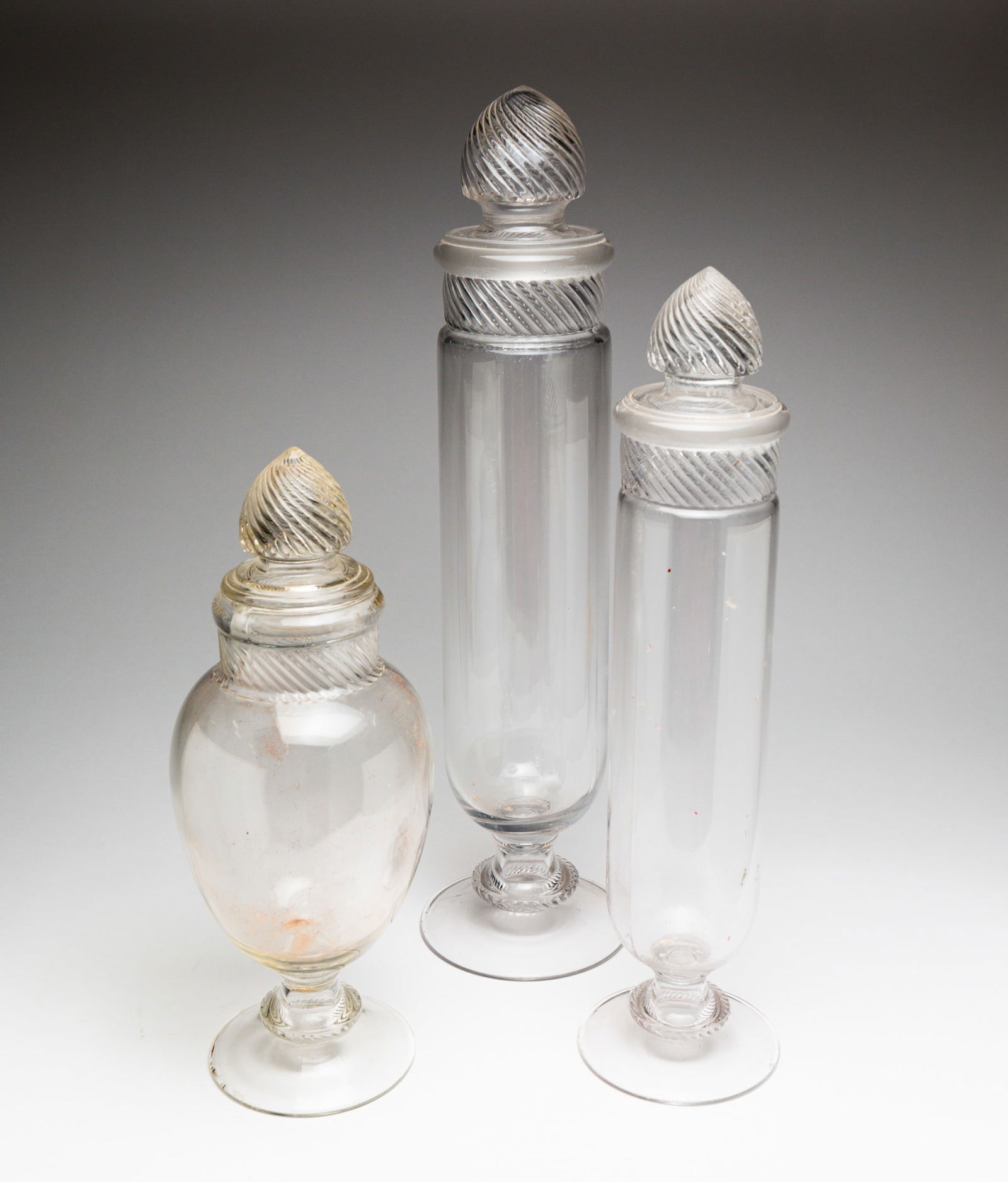 THREE GLASS CANDY JARS. (1 of 5)