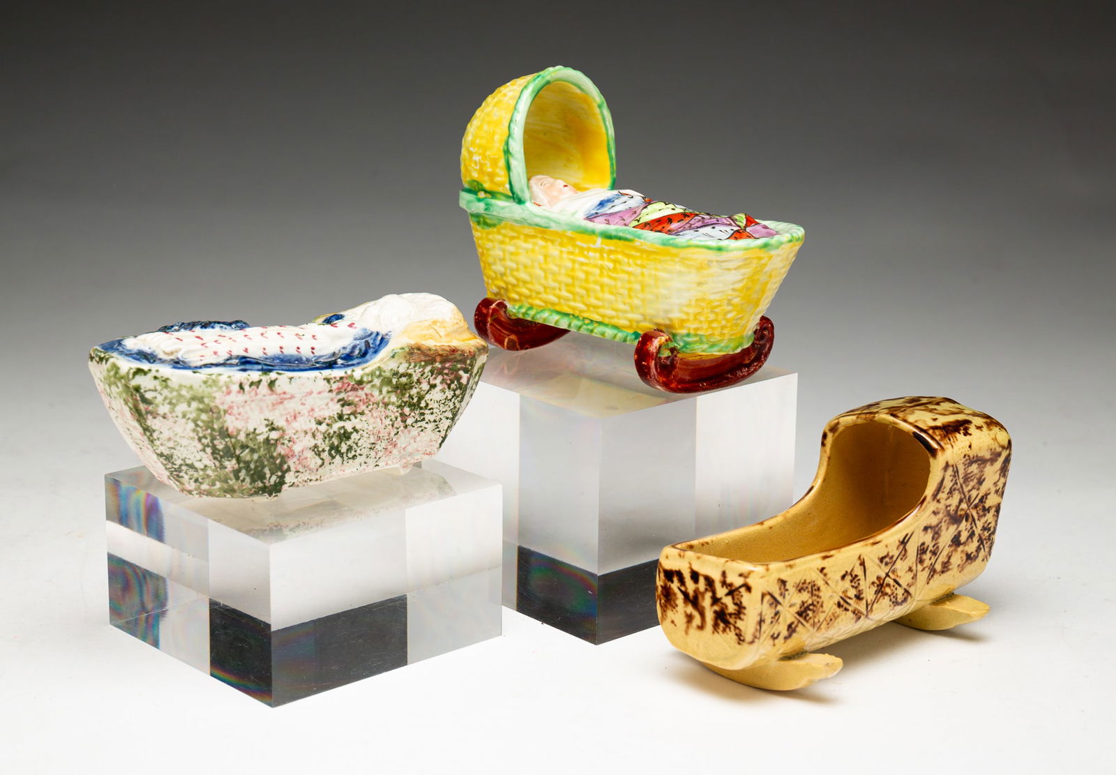 THREE STAFFORDSHIRE CRADLES. (1 of 5)