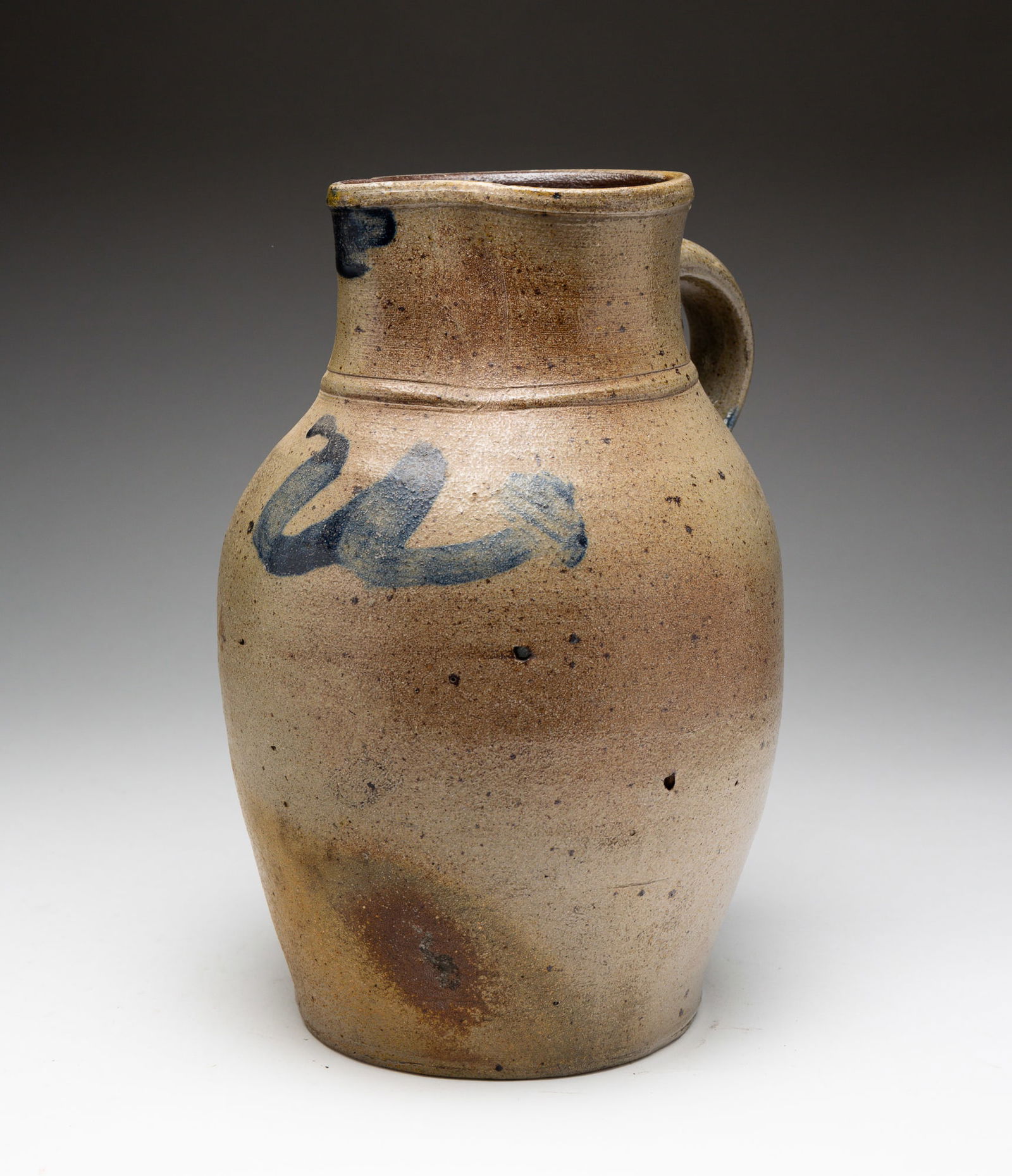 COBALT-DECORATED STONEWARE PITCHER. (1 of 4)