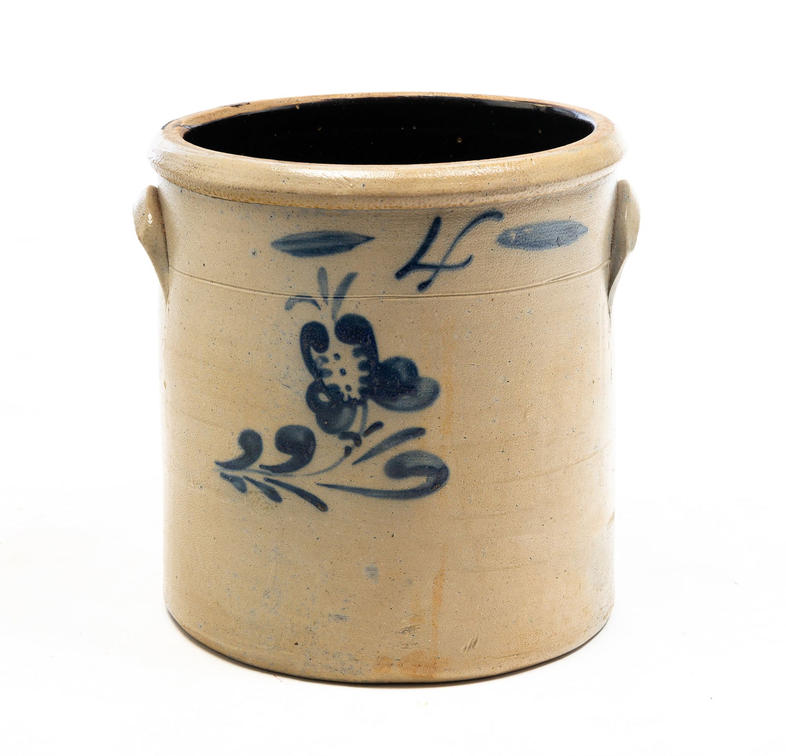 COBALT-DECORATED STONEWARE CROCK. (1 of 3)