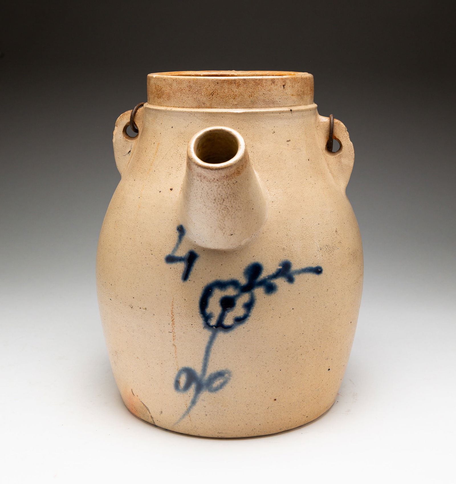 COBALT-DECORATED STONEWARE BATTER JUG. (1 of 4)