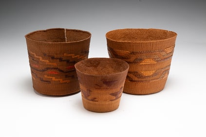 THREE SMALL NORTHWEST COAST TLINGIT BASKETS.