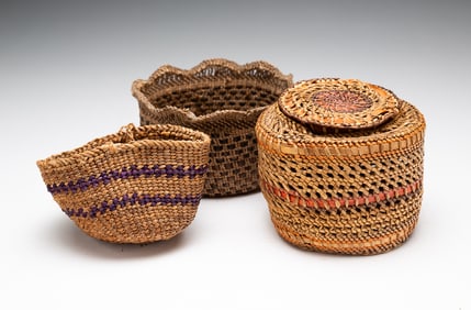 THREE NORTHWEST COAST BASKETS.