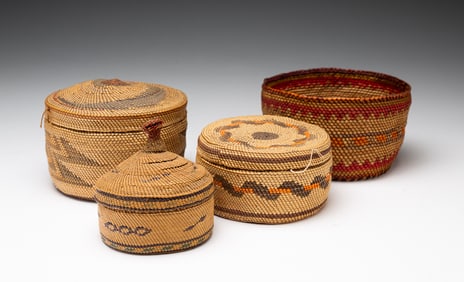 FOUR NORTHWEST MAKAH/NOOTKA BASKETS.