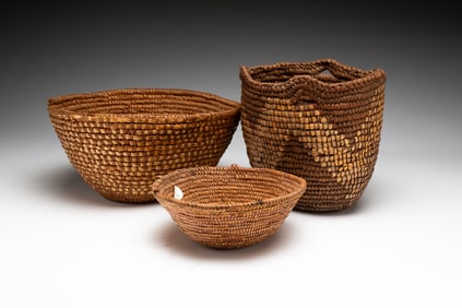THREE NORTHWEST COAST SALISH BASKETS.