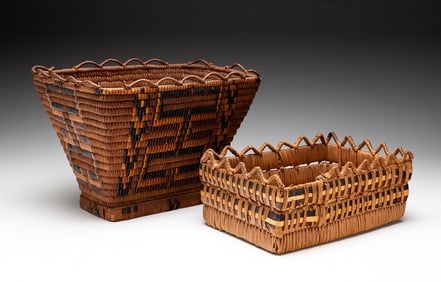 TWO SALISH POLYCHROME BASKETS.