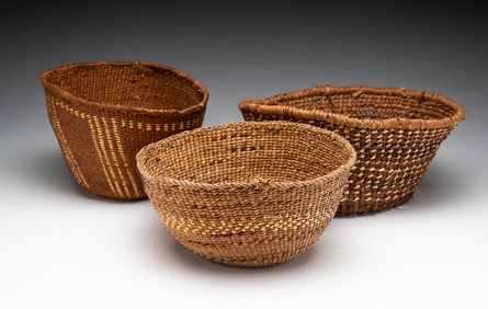 mTHREE KLAMATH BASKETS.