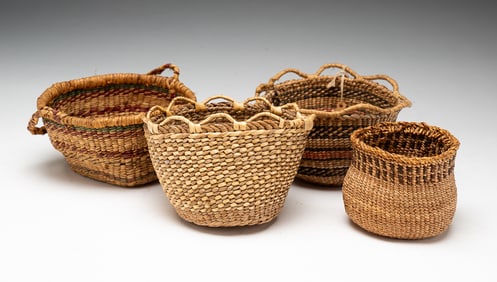 FOUR KLAMATH BASKETS.